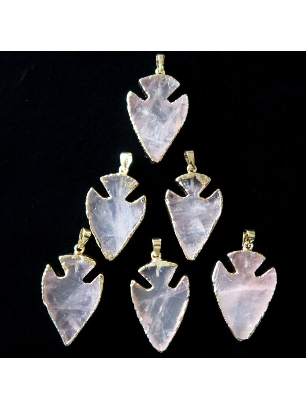 6 Rose Quartz Pendant Bulk Lot Arrowhead Gold Pink Gemstones